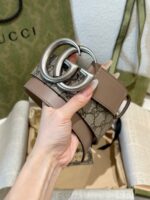 高仿皮帶古馳GUCCI新款銀扣花紋接皮腰帶4.0cm