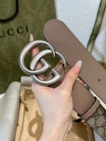 高仿皮帶古馳GUCCI新款銀扣花紋接皮腰帶4.0cm