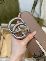 高仿皮帶古馳GUCCI新款銀扣花紋接皮腰帶4.0cm