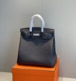 高仿包包Hermes愛馬仕新款Birkin HAC 38CM黑色銀扣手提包