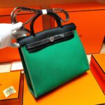 高仿網站Hermes愛馬仕bag31cm​經典帆布包外縫款​​竹子綠