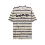 復刻LANVIN浪凡潮牌潑墨條紋圓領T恤情侶同款短袖