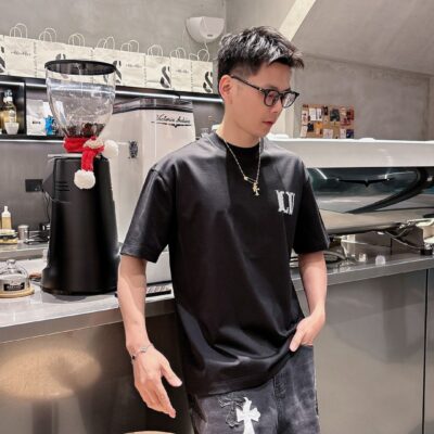 復刻LV新款品牌logo重工藝設計短袖圓領T恤