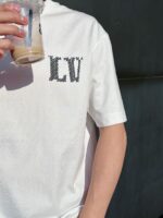 原單LV新款品牌logo重工藝設計白色短袖圓領T恤