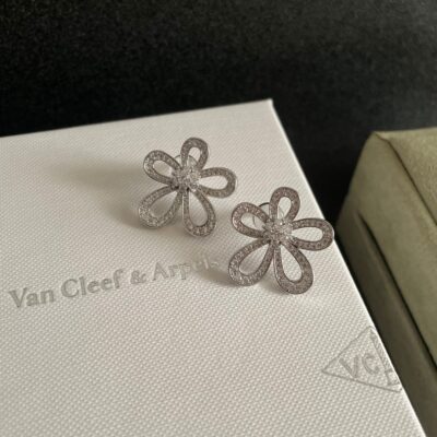頂級VCA梵克雅寶滿鑽四葉草耳釘