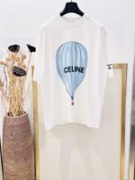 復刻Celine賽琳春夏系列旅行熱氣球直噴印花重磅純棉白色T恤