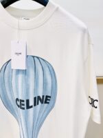 復刻Celine賽琳春夏系列旅行熱氣球直噴印花重磅純棉白色T恤