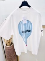 復刻Celine賽琳春夏系列旅行熱氣球直噴印花重磅純棉白色T恤