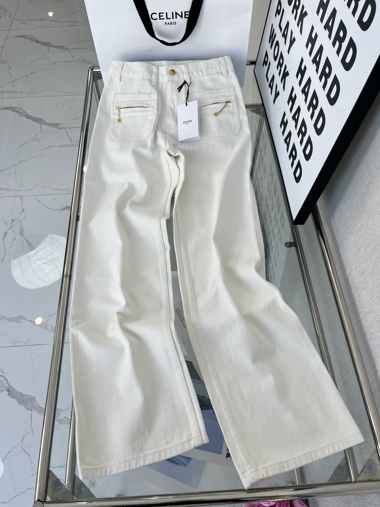 高仿Celine賽琳經典款白色女款牛仔褲