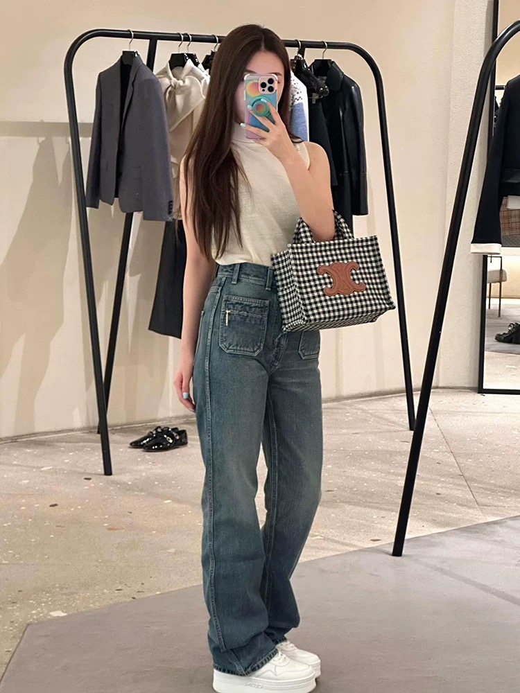 高仿Celine賽琳經典款洗水藍女款牛仔褲