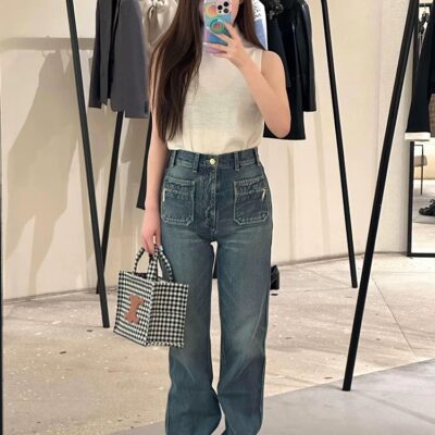 高仿Celine賽琳經典款洗水藍女款牛仔褲