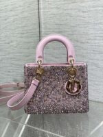 一比一Dior Lady暗粉色女士串珠手提包