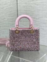 一比一Dior Lady暗粉色女士串珠手提包