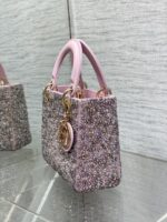 一比一Dior Lady暗粉色女士串珠手提包