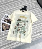 高仿服飾Fendi芬迪卡通動物園印花logo字母圖案T恤