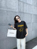 高仿Fendi芬迪25SS黑色短袖T恤LOGO印花短袖男女同款