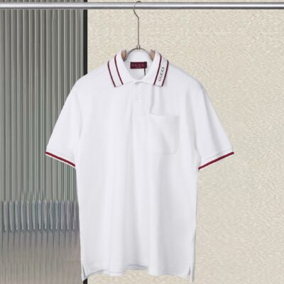 原單gucci古馳新款白色翻領POLO衫