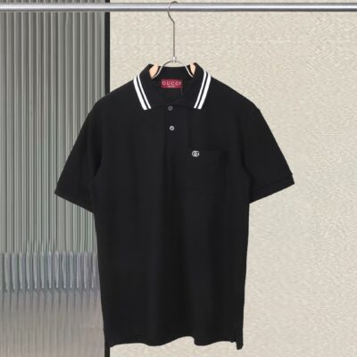 高仿服飾gucci古馳2025SS新款黑色領子撞色設計POLO衫