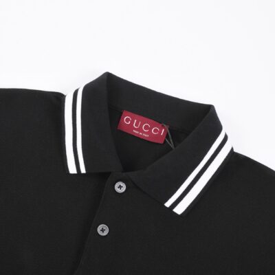 高仿服飾gucci古馳2025SS新款黑色領子撞色設計POLO衫