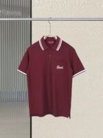 原單gucci古馳2025SS新款酒紅色領子撞色設計POLO衫