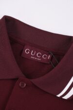 原單gucci古馳2025SS新款酒紅色領子撞色設計POLO衫