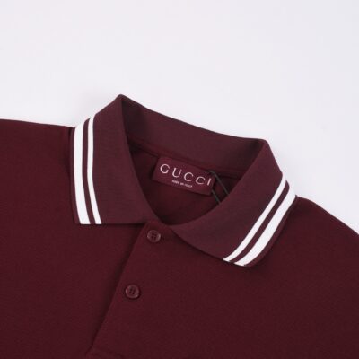 原單gucci古馳2025SS新款酒紅色領子撞色設計POLO衫