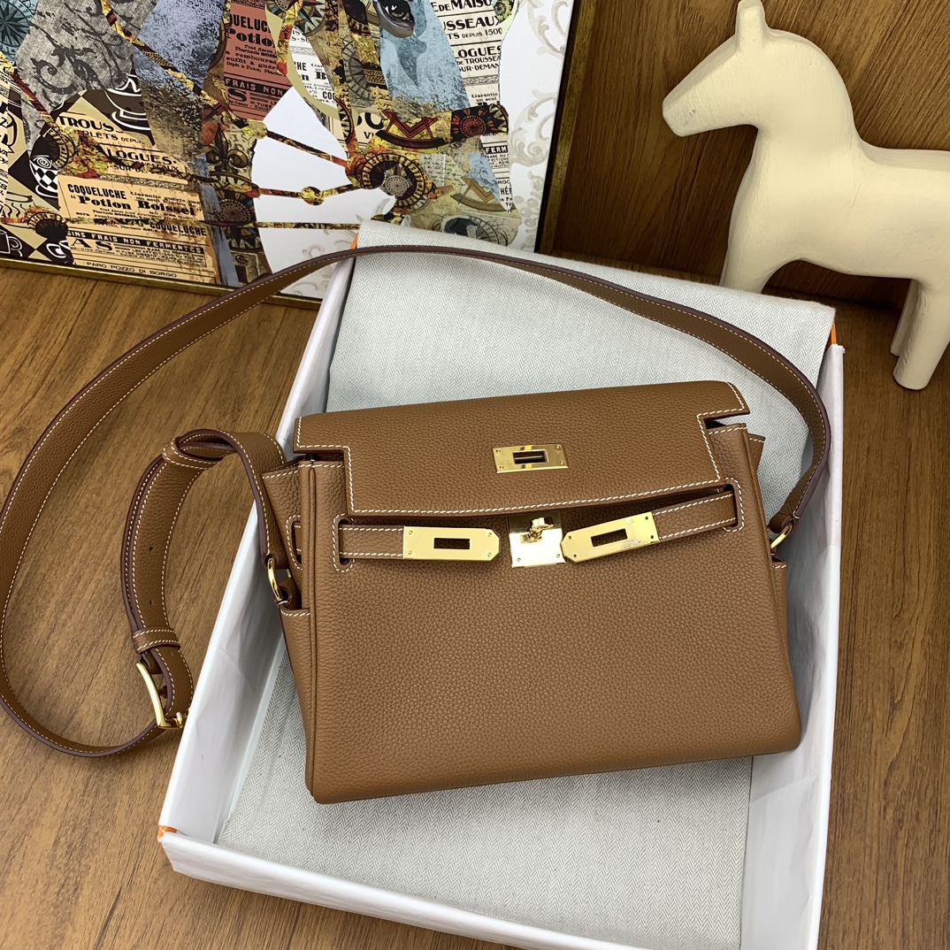 高仿Hermes愛馬仕Kelly messenger金棕色郵差包