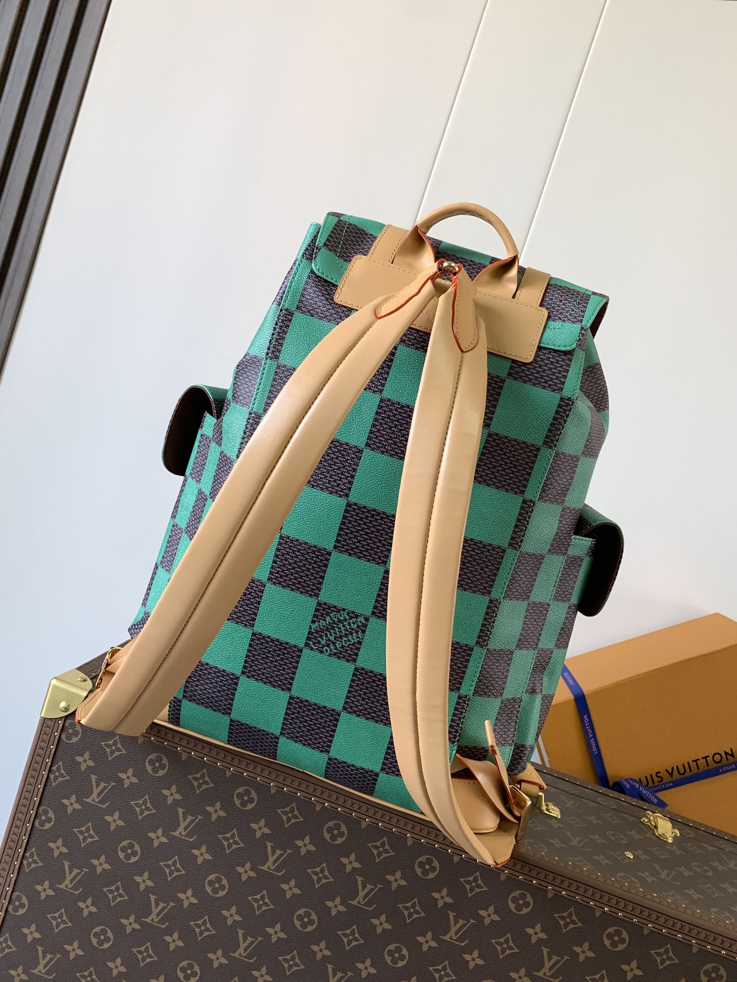 高仿LV路易威登N40564綠色格Christopher雙肩包