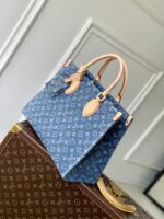 高仿LV路易威登 M46871 Onthego系列藍色丹寧牛仔布中號手袋