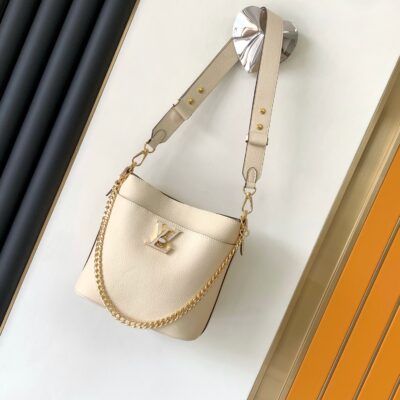 復刻LV路易威登M24638白色Lock and Walks水桶包