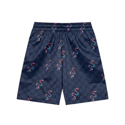 GUCCI 海軍藍蛇紋Logo短褲古馳精品仿製GG印花五分褲