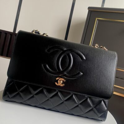 Chanel 原單精品仿製 雙C壓紋翻蓋肩背包 菱格牛皮經典款AS58608