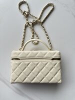 香奈兒 Vanity Case 象牙白斜背手提包精品仿製荔枝皮
