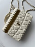 香奈兒 Vanity Case 象牙白斜背手提包精品仿製荔枝皮
