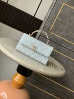 香奈兒 mini top handle 湖水藍｜一比一復刻 菱格鍊條小香包