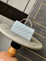 香奈兒 mini top handle 湖水藍｜一比一復刻 菱格鍊條小香包