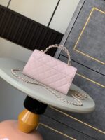 香奈兒 mini top handle 櫻花粉｜高仿精品 小香菱格金鍊手提包