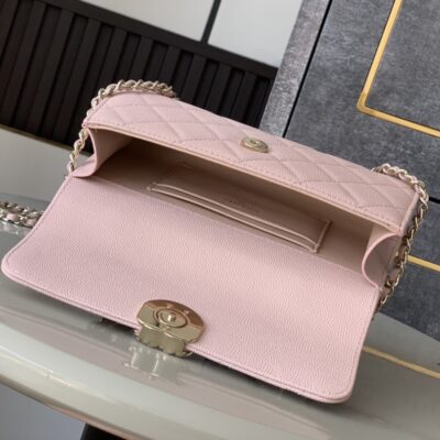 香奈兒 mini top handle 櫻花粉｜高仿精品 小香菱格金鍊手提包