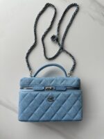 香奈兒 Vanity Case 牛仔冰藍｜高仿復刻 手提斜背兩用包