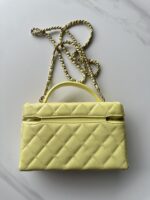 香奈兒 Vanity Case 香檸黃手提斜背包高仿精品 荔枝皮革