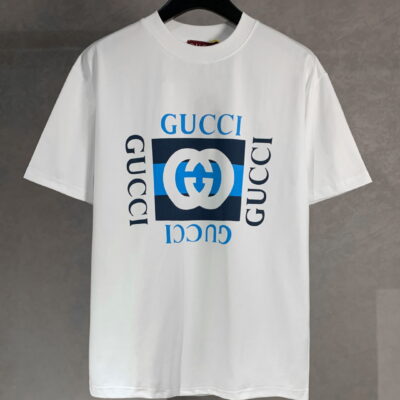 頂級原單 GUCCI海軍藍拼接Logo印花短T夏日潮搭必備款