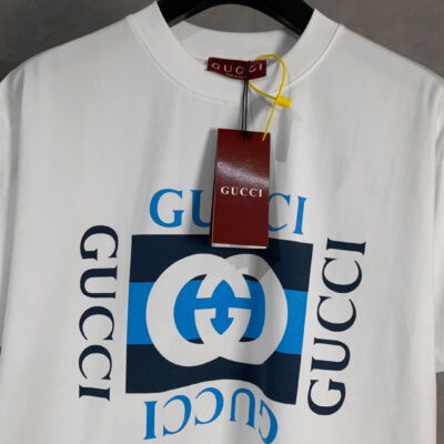 頂級原單 GUCCI海軍藍拼接Logo印花短T夏日潮搭必備款