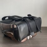Burberry 深棕格紋後背包尼龍拼皮款英倫風精品復刻版