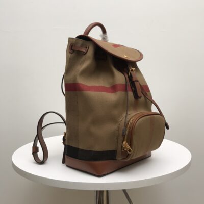 Burberry格紋帆布拼皮後背包頂級英倫風百搭書包8011155