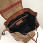 Burberry格紋帆布拼皮後背包頂級英倫風百搭書包8011155