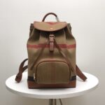 Burberry格紋帆布拼皮後背包頂級英倫風百搭書包8011155