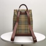 Burberry 米色格紋拼皮後背包復古英倫風原單高仿款8011155