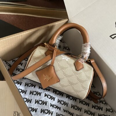 MCM ELLA Lauretos 波士頓包米色精品仿製肩背包原單復刻高質感手提包