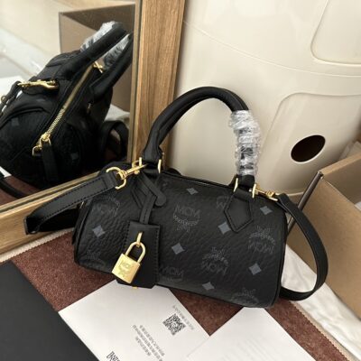 MCM Mini波士頓包ELLA VISETOS黑色頂級肩背包原單精品旅行風