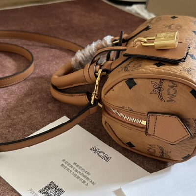 MCM Mini波士頓包ELLA VISETOS棕色原單肩背包原單精品旅行風